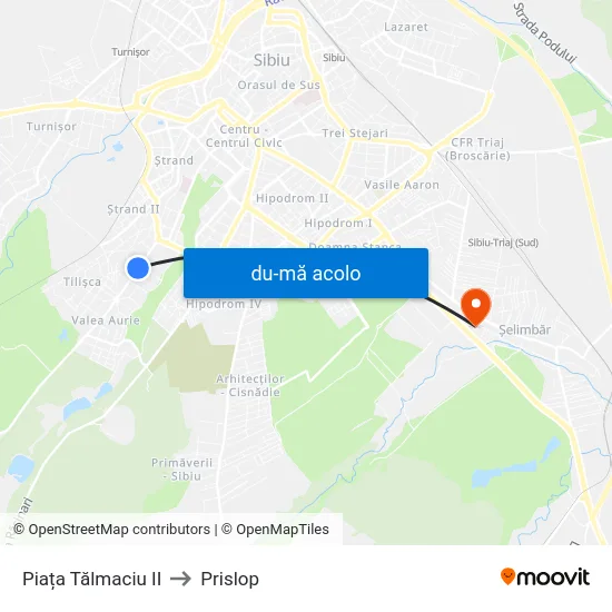 Harta de Piața Tălmaciu II către Prislop