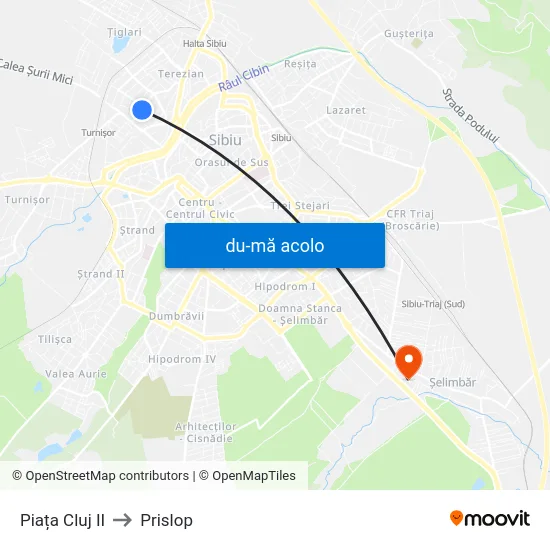 Harta de Piața Cluj II către Prislop