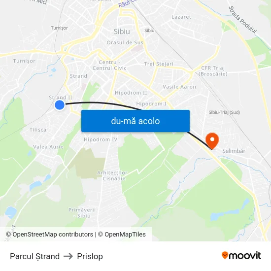 Harta de Parcul Ștrand către Prislop