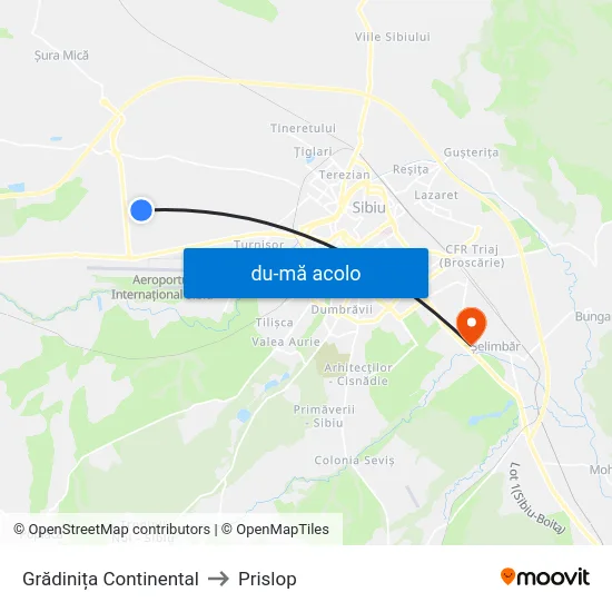 Harta de Grădinița Continental către Prislop