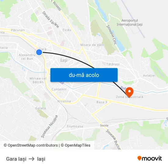 Harta de Gara Iași către Iași