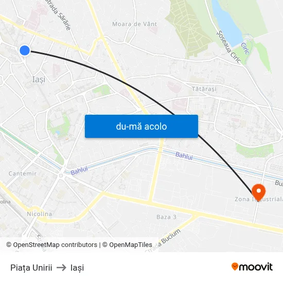 Harta de Piața Unirii către Iași