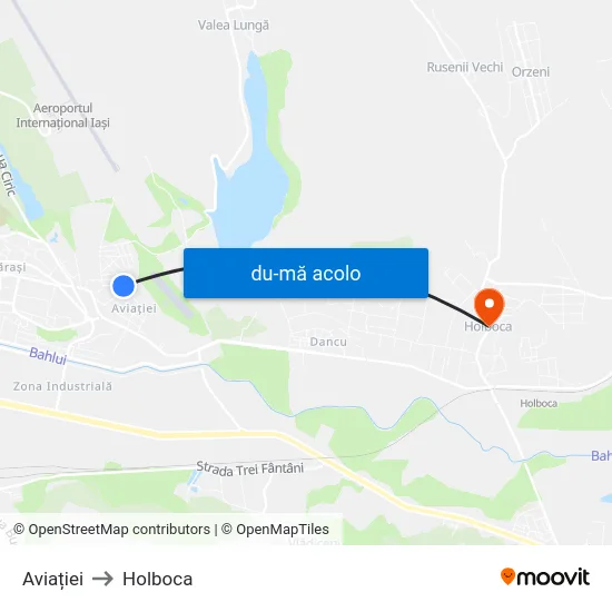 Harta de Str. Aviației către Holboca