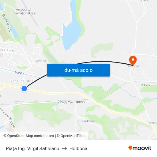 Harta de Piața Ing. Virgil Săhleanu către Holboca