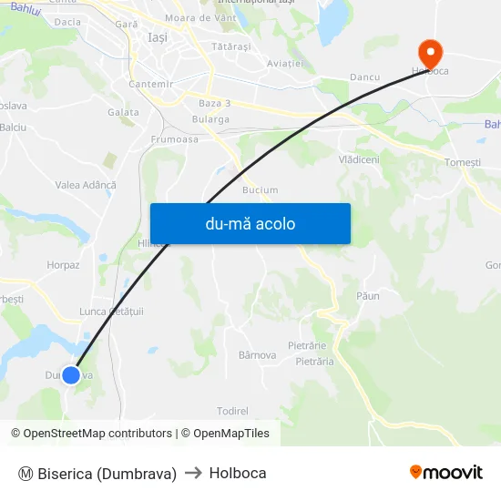 Harta de Ⓜ Biserica (Dumbrava) către Holboca