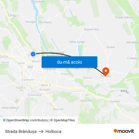 Harta de Strada Brândușa către Holboca