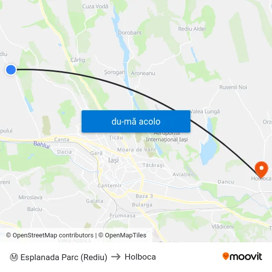 Harta de Ⓜ Esplanada Parc (Rediu) către Holboca