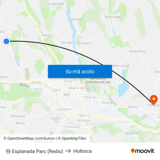 Harta de Ⓜ Esplanada Parc (Rediu) către Holboca