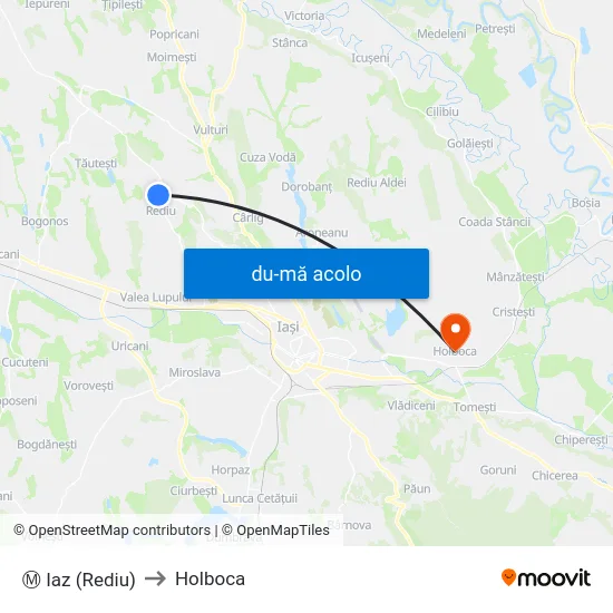 Harta de Ⓜ Iaz (Rediu) către Holboca