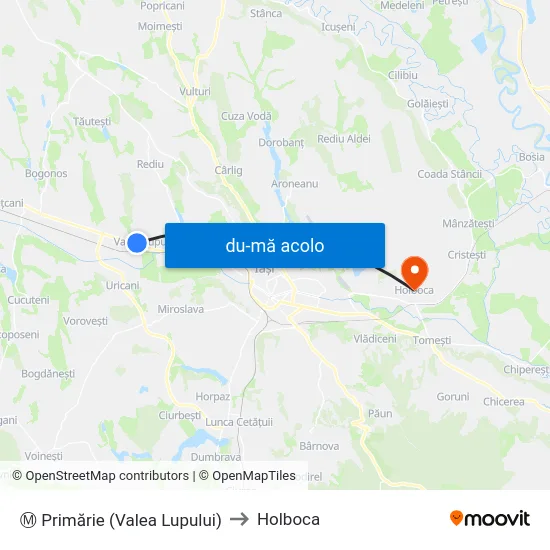Harta de Ⓜ Primărie (Valea Lupului) către Holboca