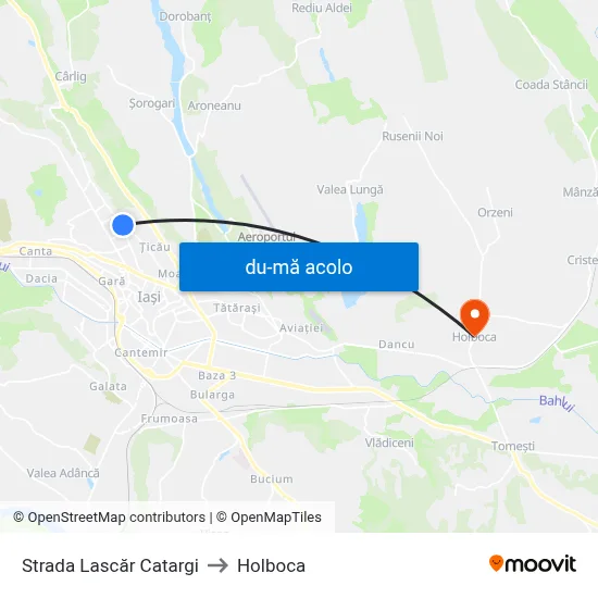 Harta de Strada Lascăr Catargi către Holboca