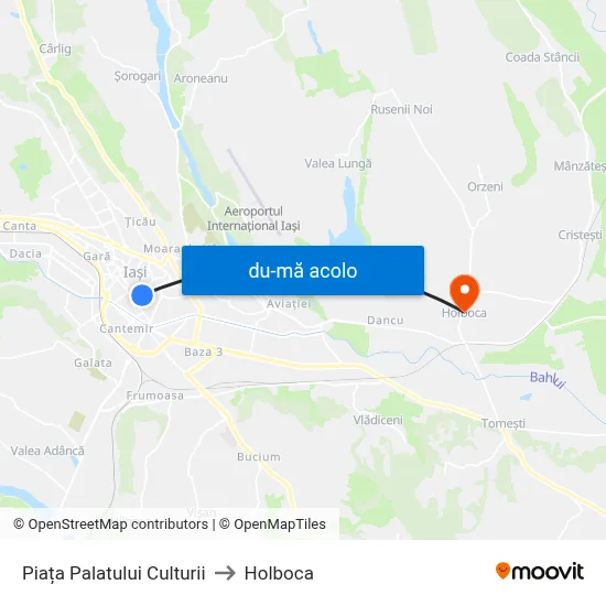 Harta de Piața Palatului Culturii către Holboca