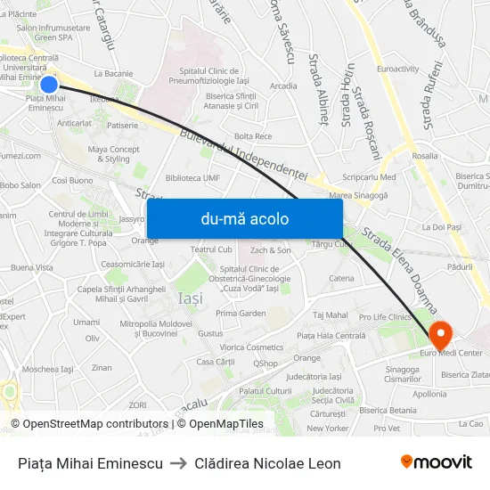 Harta de Piața Mihai Eminescu către Clădirea Nicolae Leon