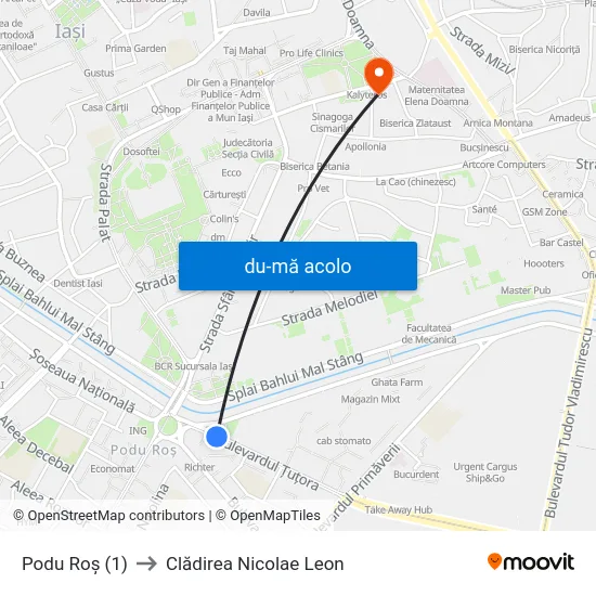 Harta de Podu Roș (1) către Clădirea Nicolae Leon