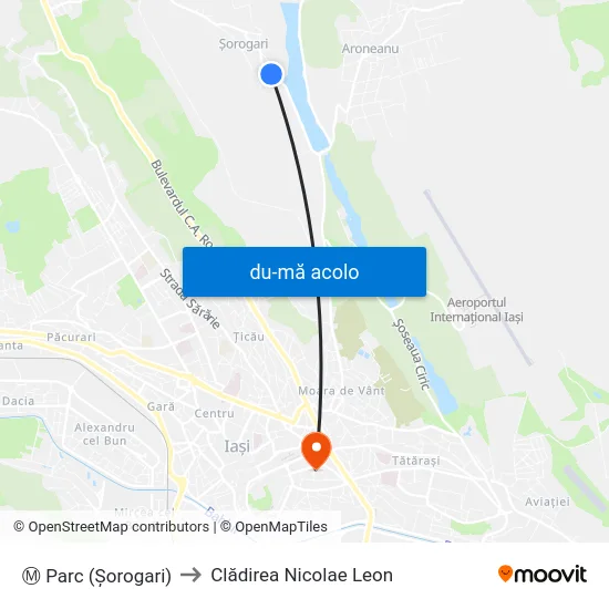 Harta de Ⓜ Parc (Șorogari) către Clădirea Nicolae Leon