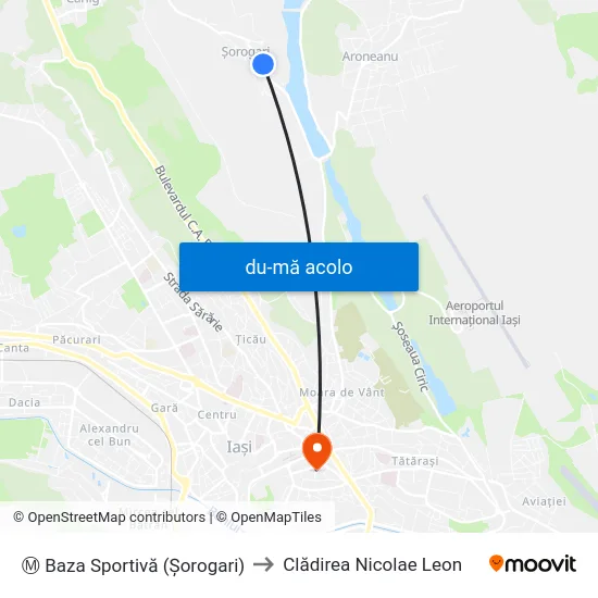 Harta de Ⓜ Baza Sportivă (Șorogari) către Clădirea Nicolae Leon