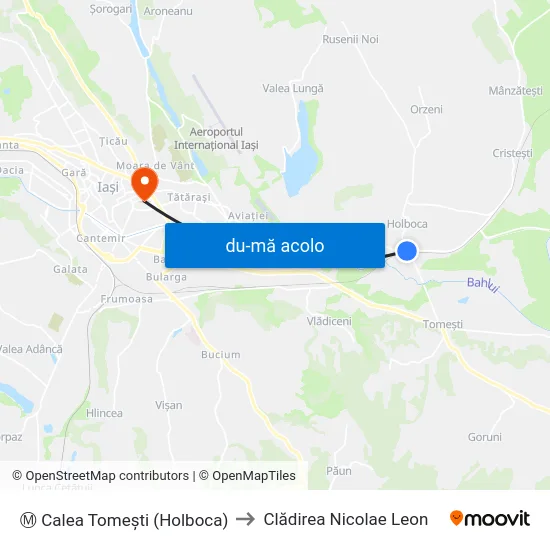 Harta de Ⓜ Calea Tomeşti (Holboca) către Clădirea Nicolae Leon