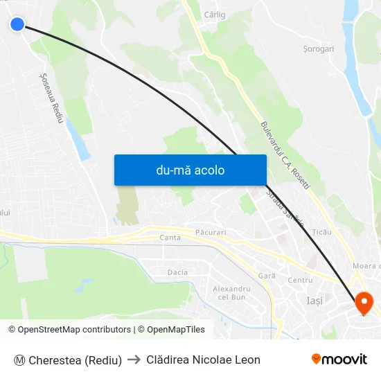 Harta de Ⓜ Cherestea (Rediu) către Clădirea Nicolae Leon