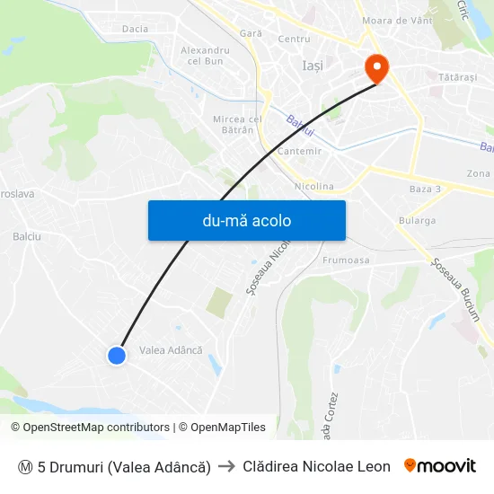 Harta de Ⓜ 5 Drumuri (Valea Adâncă) către Clădirea Nicolae Leon