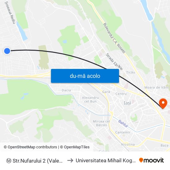 Harta de Ⓜ Str.Nufarului 2 (Valea Lupului) către Universitatea Mihail Kogălniceanu