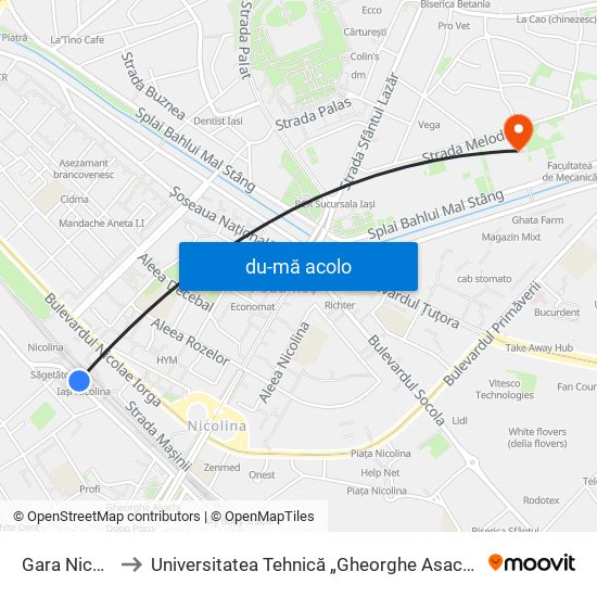 Harta de Gara Nicolina către Universitatea Tehnică „Gheorghe Asachi” Din Iași