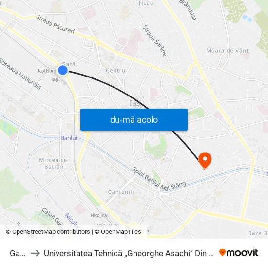 Harta de Gară către Universitatea Tehnică „Gheorghe Asachi” Din Iași