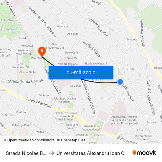 Harta de Strada Nicolae Bălcescu către Universitatea Alexandru Ioan Cuza - Corpul H