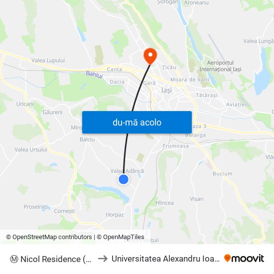 Harta de Ⓜ Nicol Residence (Valea Adâncă) către Universitatea Alexandru Ioan Cuza - Corpul H