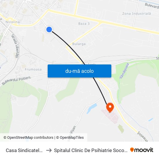 Harta de Casa Sindicatelor către Spitalul Clinic De Psihiatrie Socola