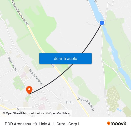 Harta de POD Aroneanu către Univ Al. I. Cuza - Corp I