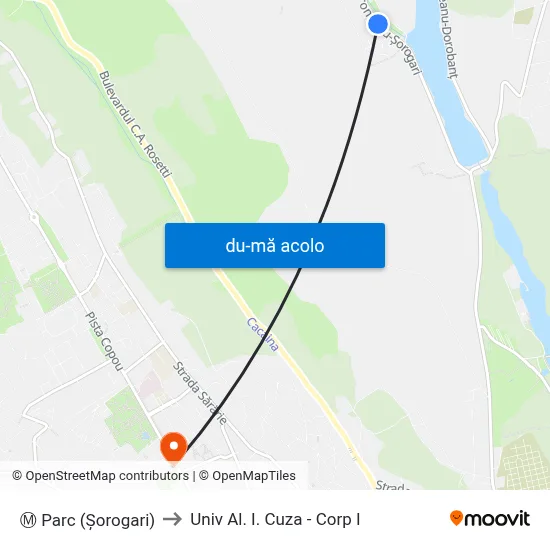 Harta de Ⓜ Parc (Șorogari) către Univ Al. I. Cuza - Corp I