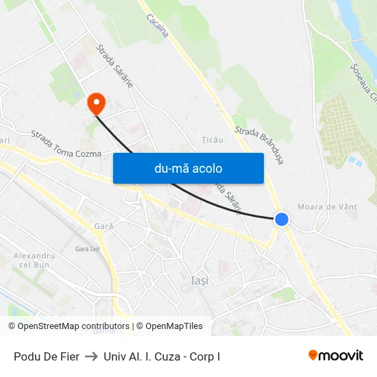 Harta de Podu De Fier către Univ Al. I. Cuza - Corp I
