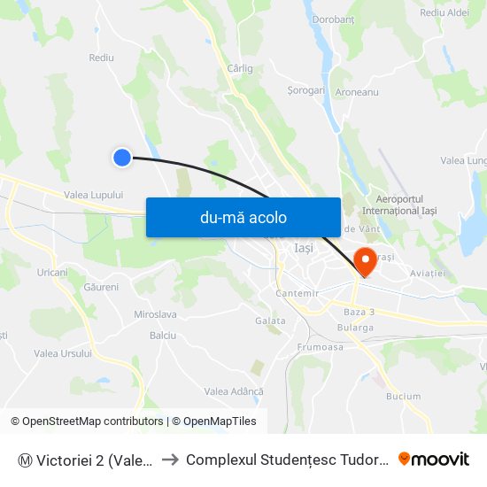 Harta de Ⓜ Victoriei 2 (Valea Lupului) către Complexul Studențesc Tudor Vladimirescu