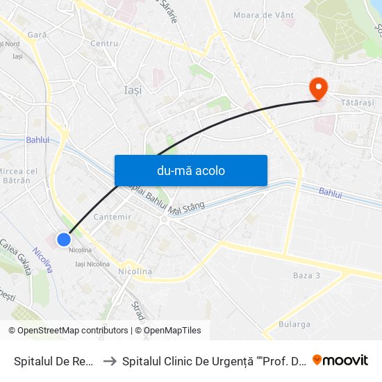 Harta de Spitalul De Recuperare către Spitalul Clinic De Urgență ""Prof. Dr. Nicolae Oblu""