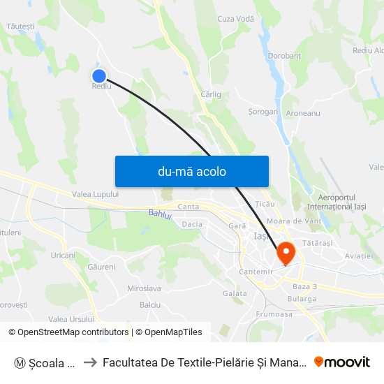 Harta de Ⓜ Şcoala (Rediu) către Facultatea De Textile-Pielărie Și Management Industrial