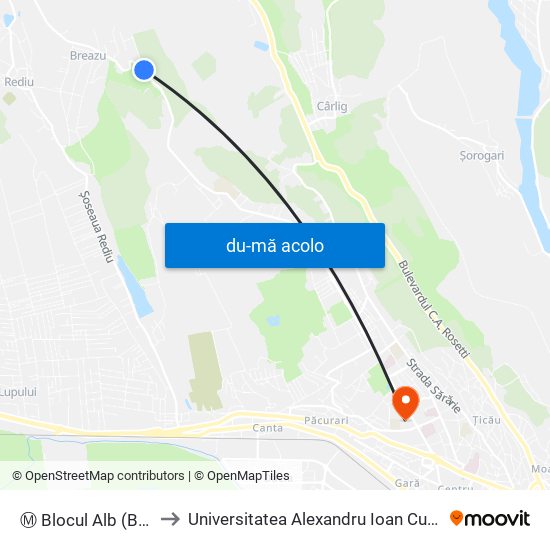 Harta de Ⓜ Blocul Alb (Breazu) către Universitatea Alexandru Ioan Cuza Din Iași