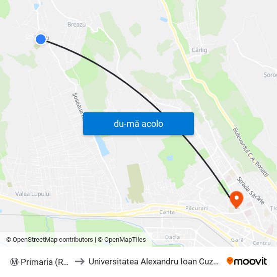 Harta de Ⓜ Primaria (Rediu) către Universitatea Alexandru Ioan Cuza Din Iași