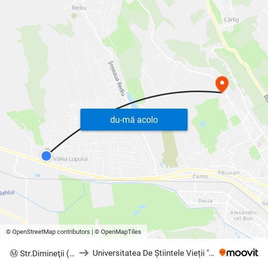 Harta de Ⓜ Str.Dimineţii (Valea Lupului) către Universitatea De Știintele Vieții ""Ion Ionescu De La Brad""