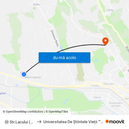 Harta de Ⓜ Str.Lacului (Valea Lupului) către Universitatea De Știintele Vieții ""Ion Ionescu De La Brad""