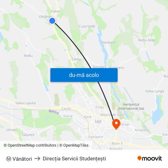 Harta de Ⓜ Vânători către Direcția Servicii Studențești