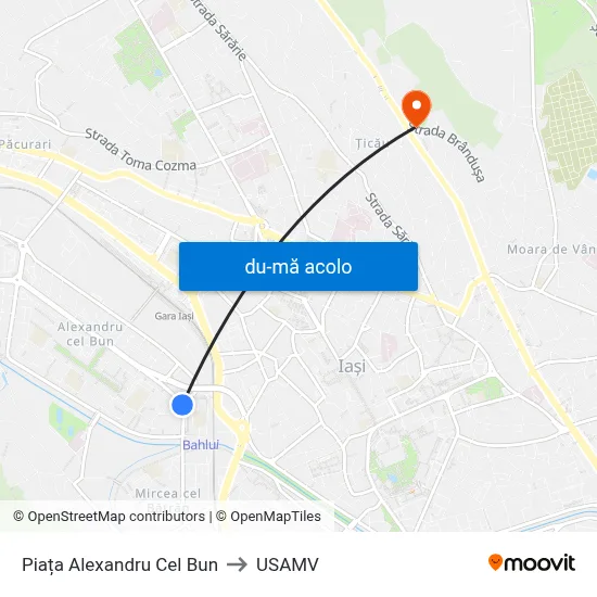 Harta de Piața Alexandru Cel Bun către USAMV