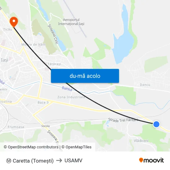 Harta de Ⓜ Caretta (Tomeşti) către USAMV
