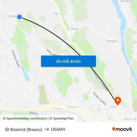 Harta de Ⓜ Biserică (Breazu) către USAMV