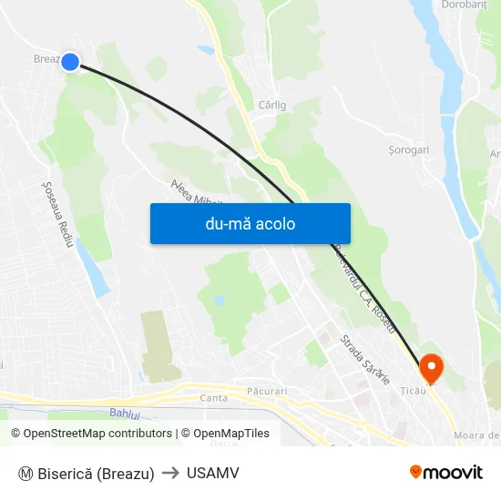 Harta de Ⓜ Biserică (Breazu) către USAMV