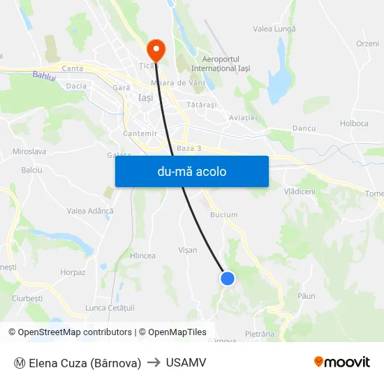 Harta de Ⓜ Elena Cuza (Bârnova) către USAMV