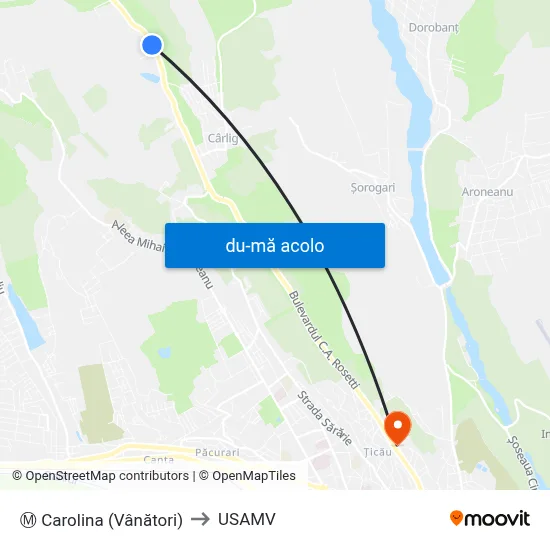 Harta de Ⓜ Carolina (Vânători) către USAMV