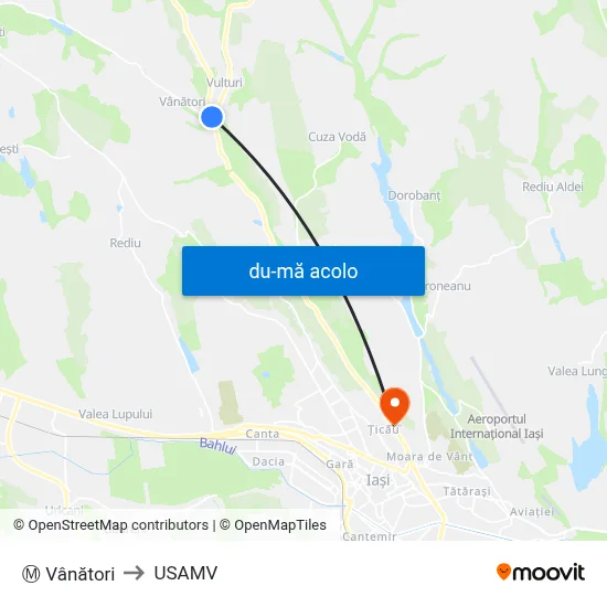 Harta de Ⓜ Vânători către USAMV