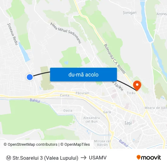 Harta de Ⓜ Str.Soarelui 3 (Valea Lupului) către USAMV