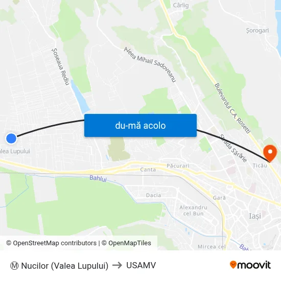 Harta de Ⓜ Nucilor (Valea Lupului) către USAMV