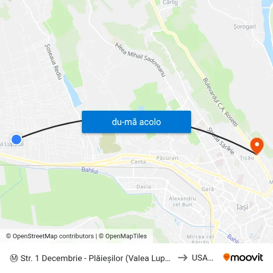 Harta de Ⓜ Str. 1 Decembrie - Plăieșilor (Valea Lupului) către USAMV